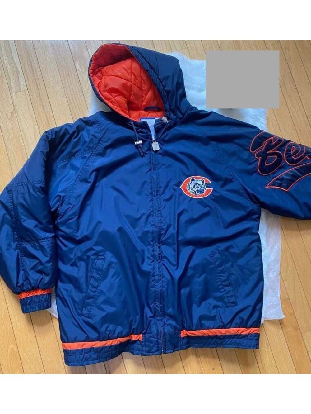 Vintage Chicago Bears Quilted Hooded Jacket Large NFL